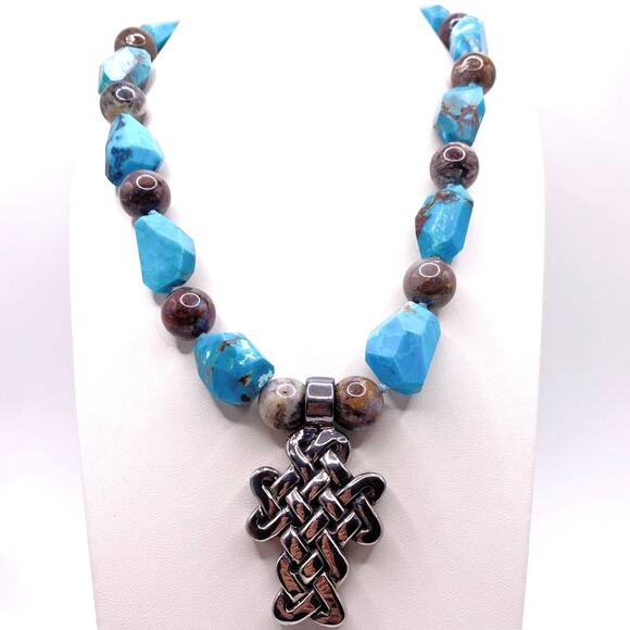 Simon Sebbag Designs Signed 925 Silver Celtic Cross With Turquoise and Agate - Picture 1 of 8